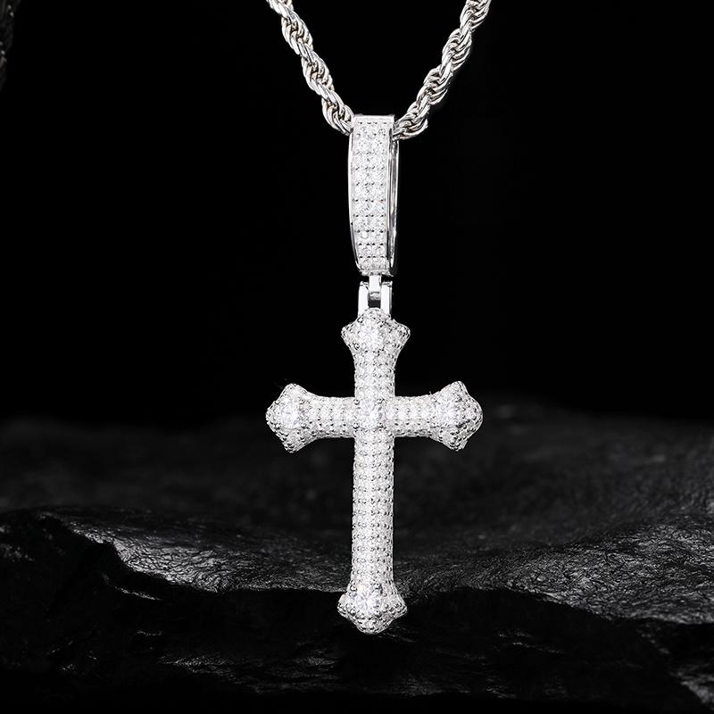【#P439】 Exquisite Cross S925 Synthetic Moissanite Ice Pendant Necklace Hip Hop Men's Necklace Sterling Silver Shiny Micro-Inlay Sparkling Wedding Party Gift Halloween