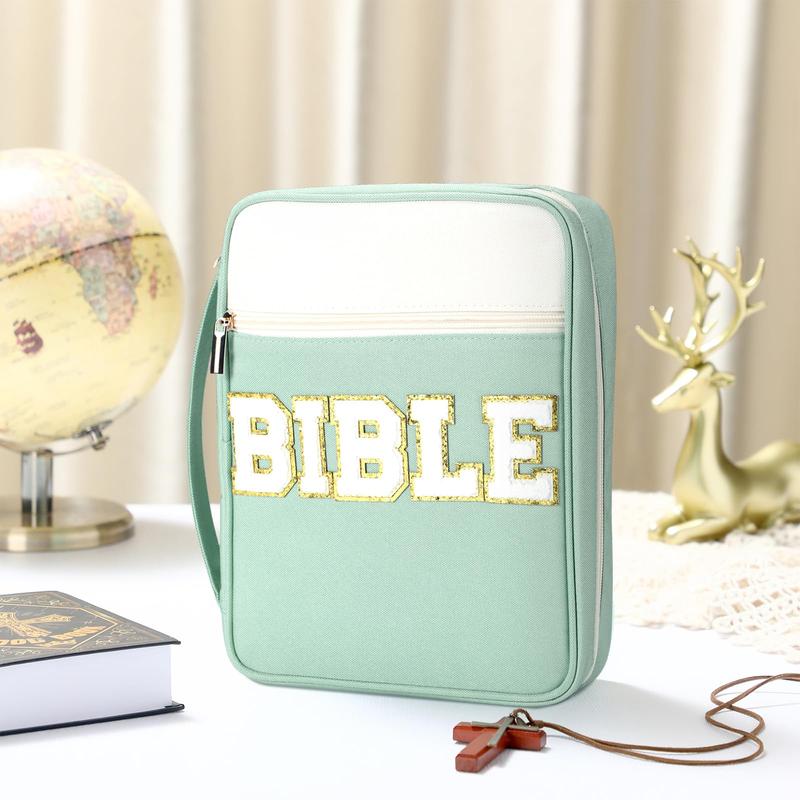 Bible Case for Christian Girl, Cute Bible Case Chenille Letter Bible Cover Case with Shoulder Strap Canvas Tote Carrying Bag Gift for Christian Teenagers Girl Student, Bible Study Supplies, Church Tote Bag, Easter Gift for Christian Daughter
