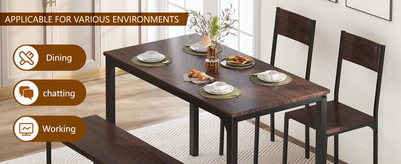 4 Piece Dining Table Set w/ 2 Chairs & 1 Bench,Modern Kitchen Table, Kitchen Table Set Breakfast Table Set, Breakfast Nook & Coffee Time