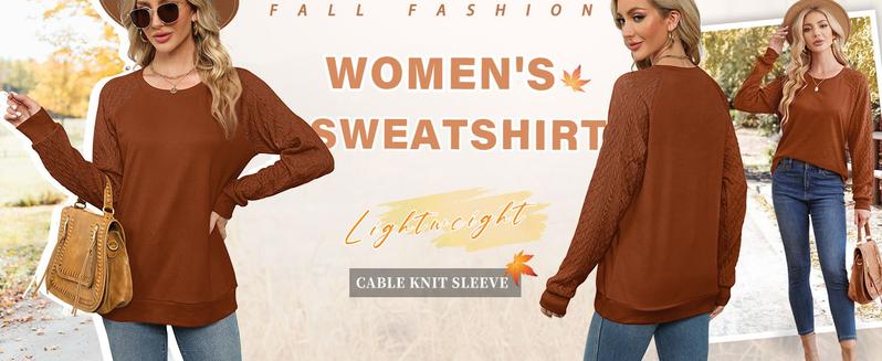 WIHOLL Sweatshirts for Women Crewneck Cable Knit Sleeve Sweaters Lightweight Fashion 2025