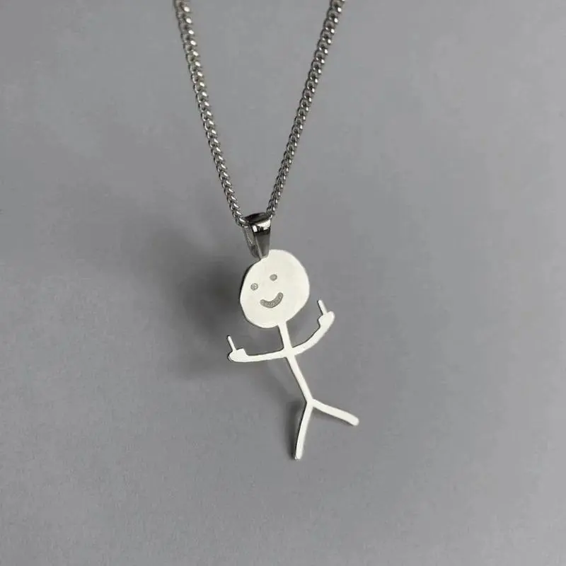 Creative Graffiti Character Match Man Link Chain Necklace, Rock Punk Style Jewelry for Men, Party & Anniversary Couple Gifts, Wholesale Costume Accessory