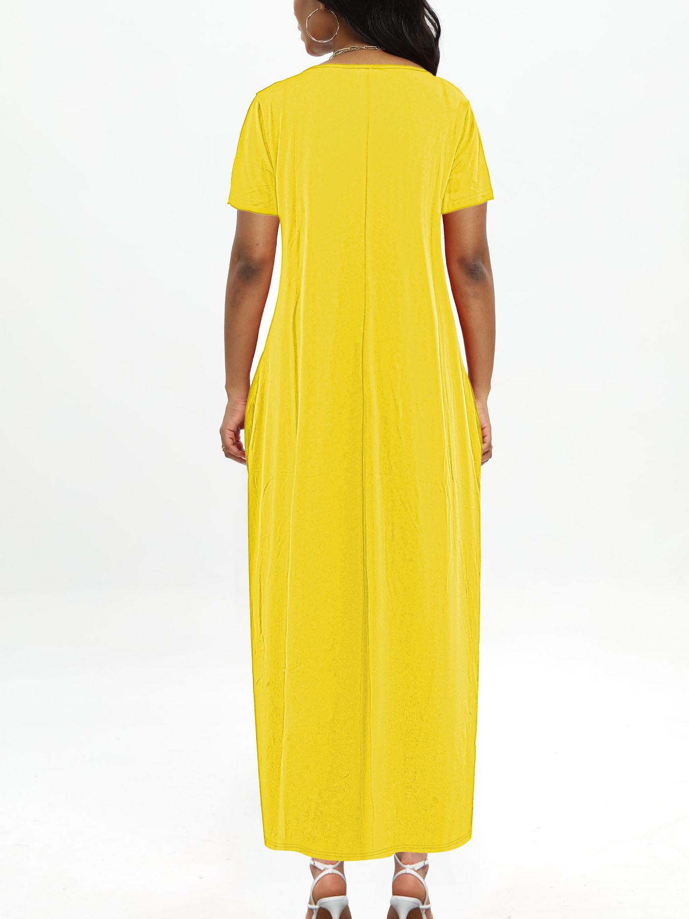 Plus Size Round Neck Short Sleeve Maxi Dress, Loose Flowy Hem, Curvy Friendly Long Dress