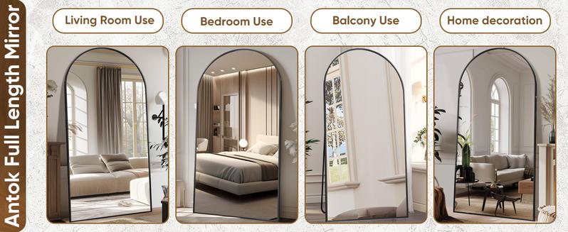 Full Length Mirror, 76*34-44*76in Oversized Floor Mirror, Arched Full Body Mirror with Stand Large Floor Standing Mirror, Hanging Mounted Mirror for Bedroom, Living Room Cloakroom
