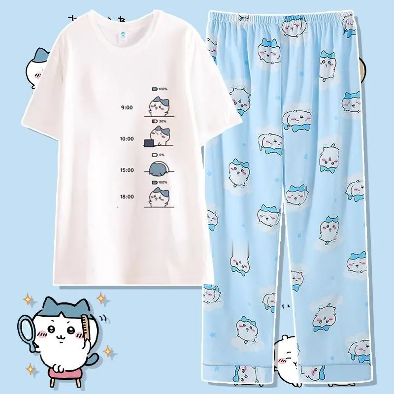 Anime chiikawa pajamas summer cotton round neck short sleeved pants loose casual comfortable cute cartoon chiikawa home clothes