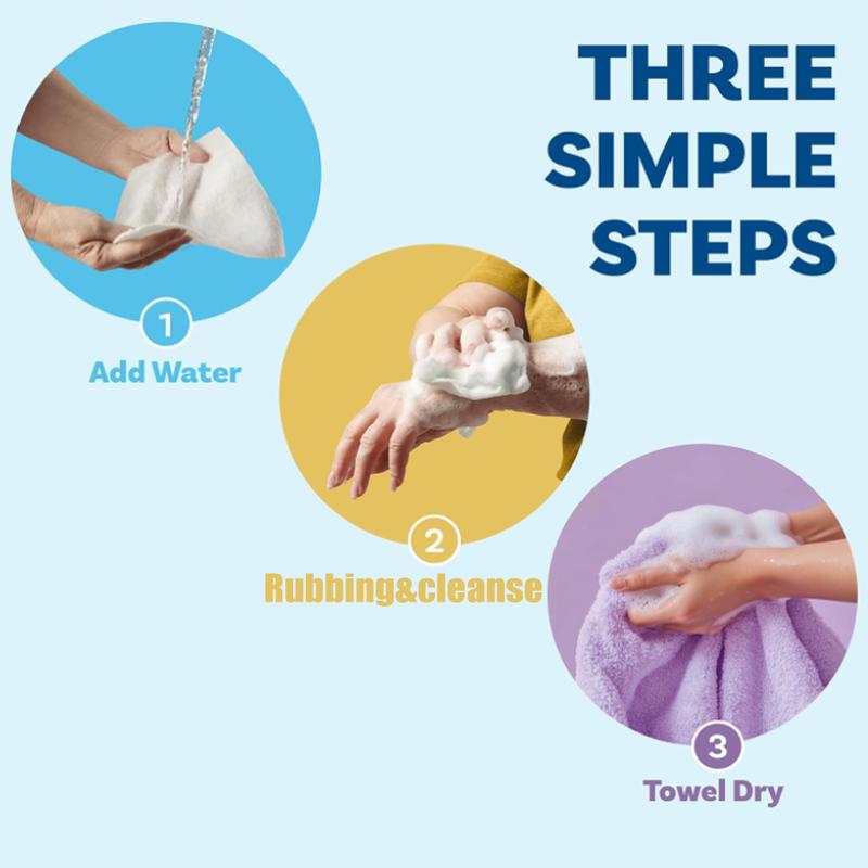 3PACKS Disposable no-rinse shower wipes，Bath Towel with built-in body wash, all-in-one shower towels. Simply wet, rub to lather, and wipe off the foam—no rinsing required. Quickly cleanse your body anytime, anywhere,30*30cm(11.8*11.8in)