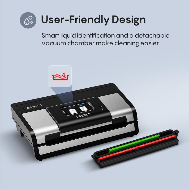 FRESKO AutoMax V8 Heavy Duty Vacuum Sealer Machine, Automatic Food Saver with Dry & Moist Modes, Built-in Cutter & Bag Storage, Includes Bags & Rolls