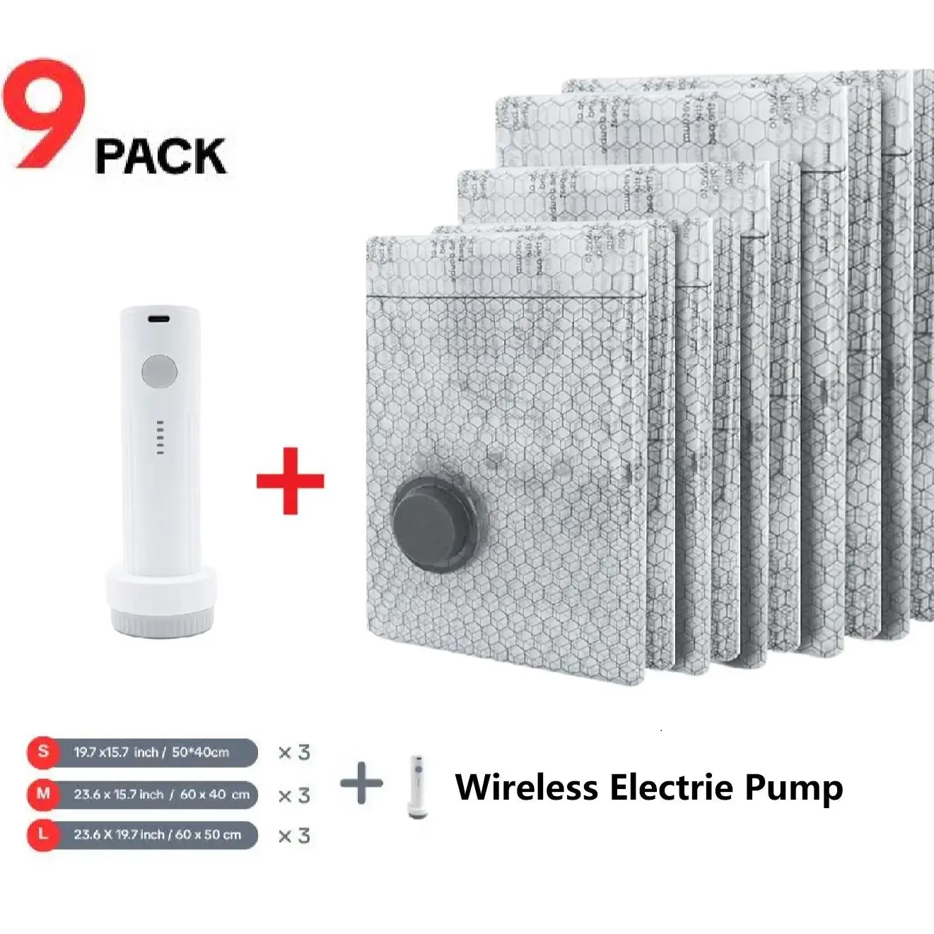 6/9/12/15 Pcs Vacuum Compression Storage Bags with Rechargeable Electric Air Pump, 3 Sizes Waterproof Reusable Sealing Storage Bags, 140L/Min Powerful Air Removal, Space Saver for Suitcase & Home Storage, Ideal for Holiday & Housewarming Gifts