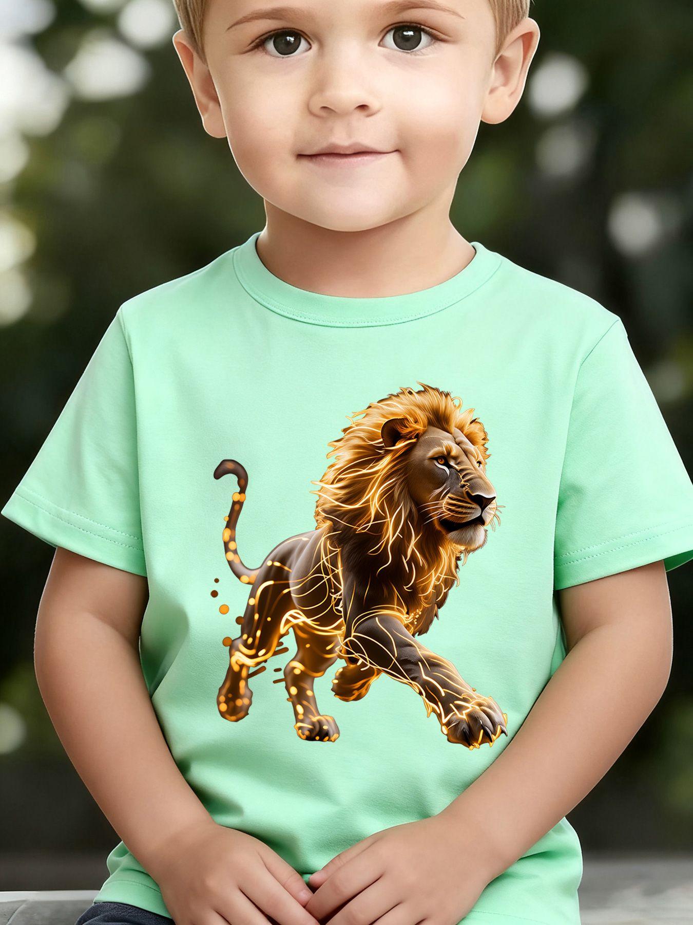 Boys' Summer Breathable & Comfortable "Lion" Cartoon Print (3-12Y) Casual Sports T-Shirt