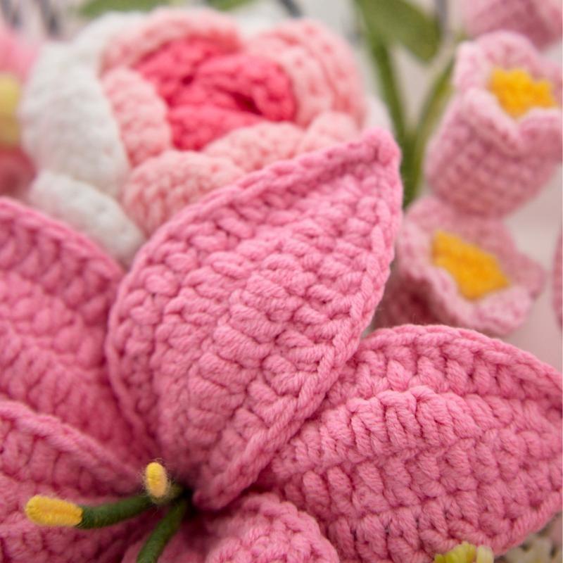 Handmade Crochet Flower Bouquet, Includes Roses, Tulips, Lily of the Valley, Calla Lily, Perfect for Mother's Day, Graduation, Birthday, Anniversary Gifts