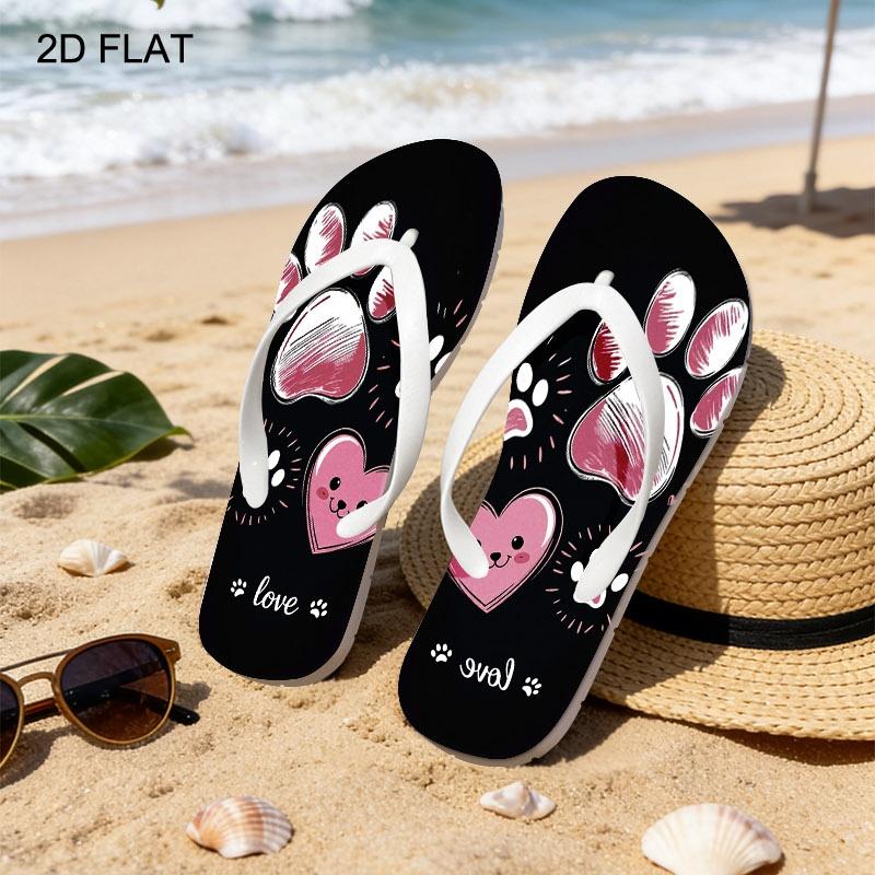 Women'S Flip Flops, Cute Paw & Heart Design, Multiple Colors & Sizes Available, Comfortable Fashion Sandals for Daily Wear, Playful & Affectionate Style, Love-Themed Summer Footwear, Women Shoes
