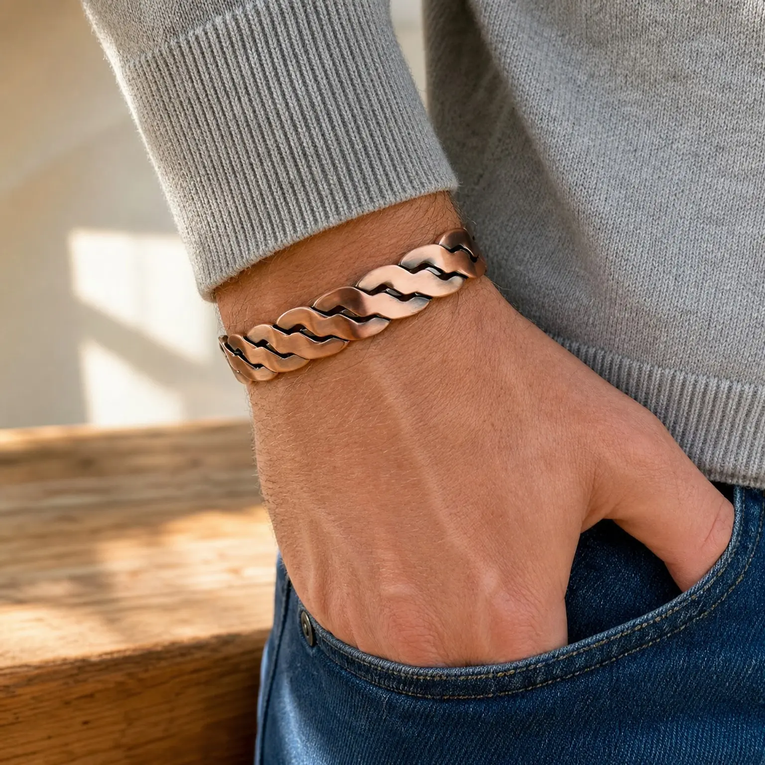 Effective Pure Copper Magnetic Bracelet for Men and Women - Adjustable Twisted Copper Cuff Bangle