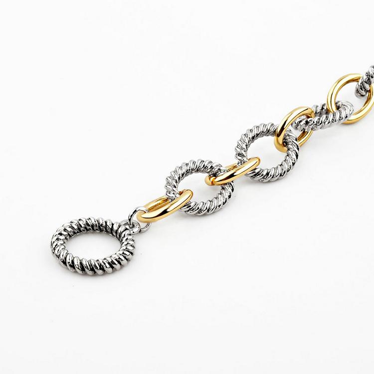 Braided Wire Cable Non Tarnish Bracelet with Two-Tone Circle Chain Link Bangle for Women & Girls