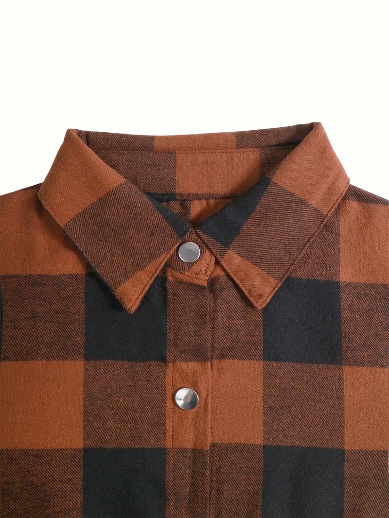 Women's Gingham Shirt, Casual Loose-Fitting Long Sleeve Top, Woven Fabric, All Seasons Wear, Moderate Thickness