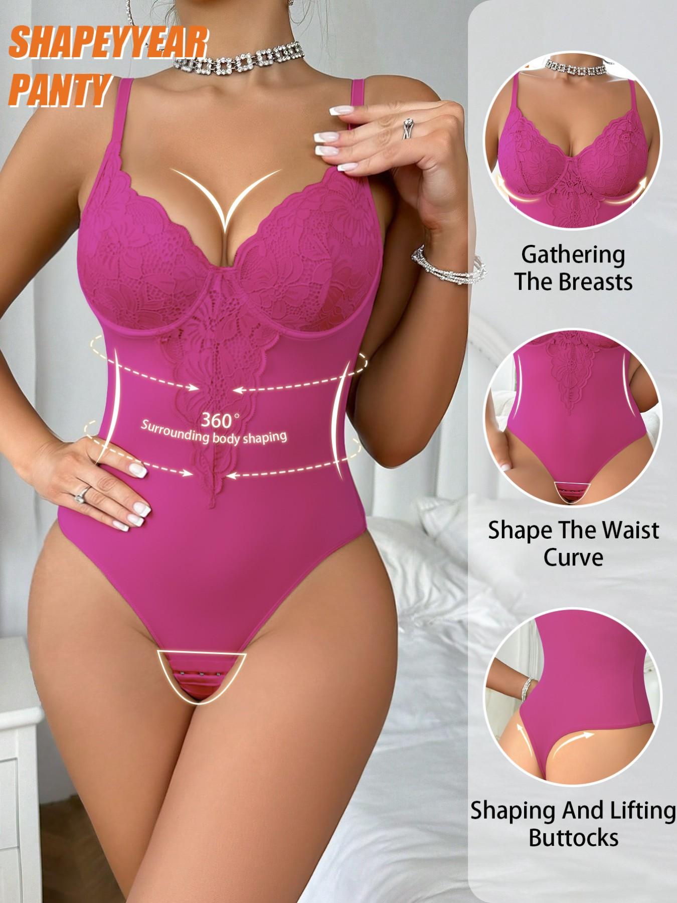 Women's Lace Post-Surgery Shapewear, Padded Sexy One-Piece Underwear, Elegant Chic Back Button Bodysuit, Steel Boning Support