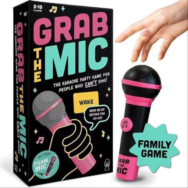 Mic Karaoke-Style Game with Foam Microphone, 125 Word Cards, Game Board, Player Tokens, Easy Instructions for Non-Singers