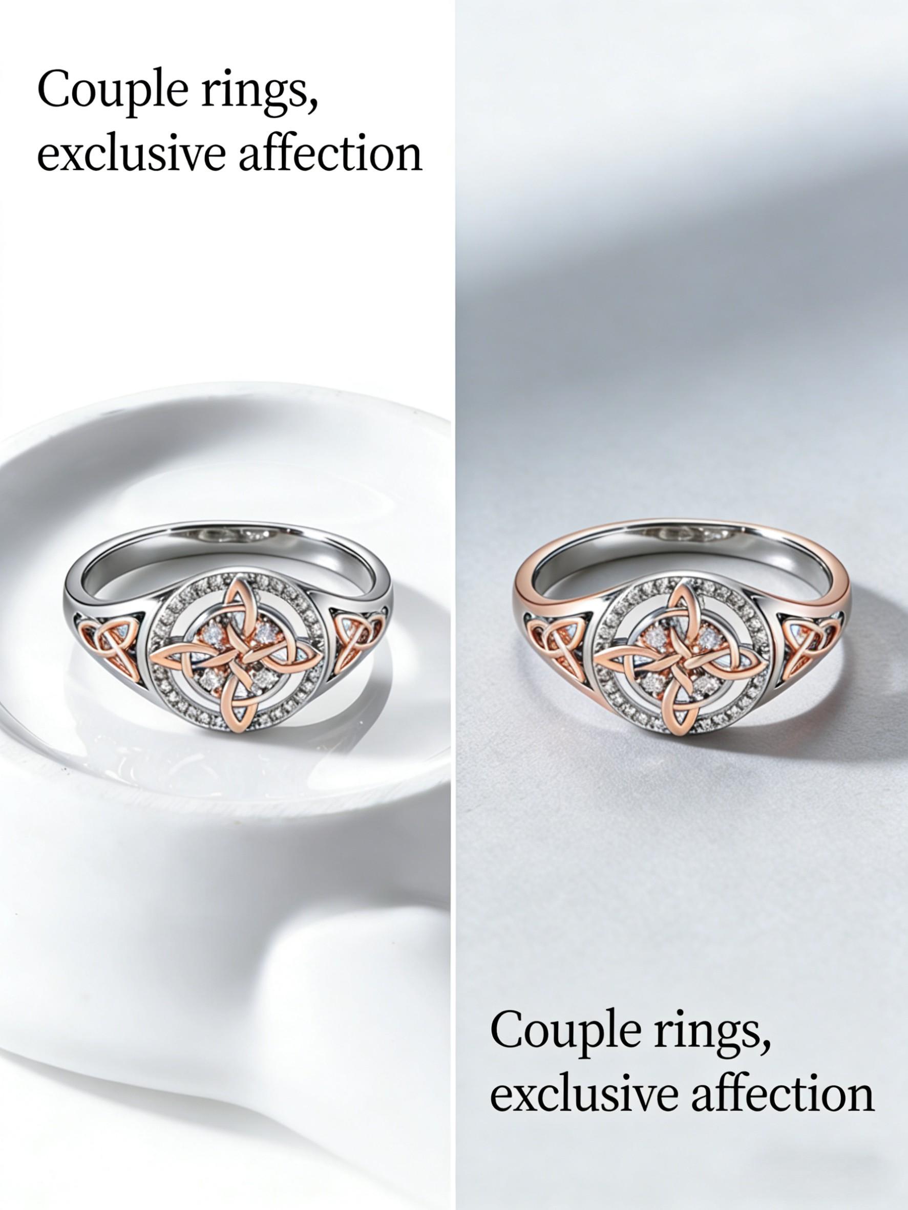 Women's Silver Color Rose Gold Witch Knot Ring, Celtic Knot Design, Embedded Cubic Zirconia Stone, Elegant Jewelry Accessory