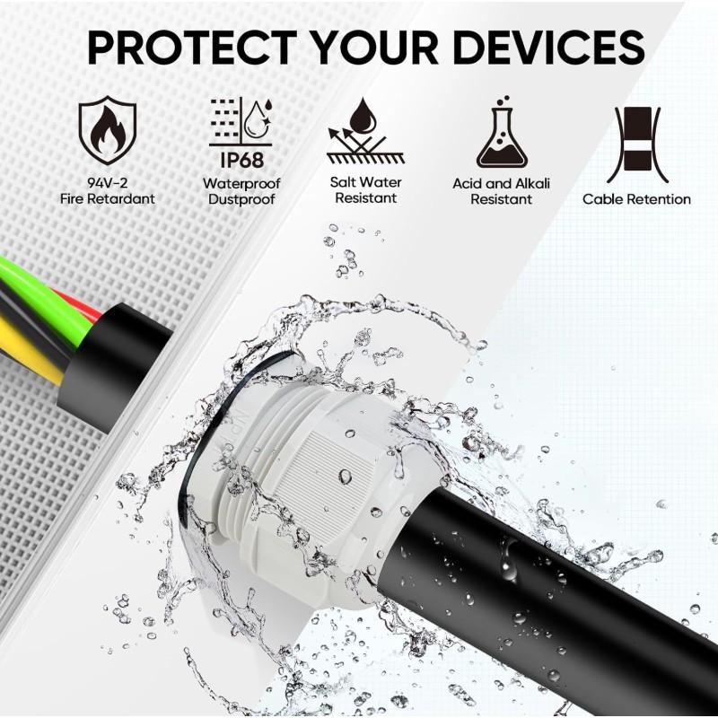 20 Pcs IP68 Waterproof Cable Gland Kit Nylon NPT Adjustable Cable Connectors Assortment 1/4” 3/8” 1/2” 3/4” 1“ for Waterproof Junction Box Wire Pannel (Grey, 20 Pcs)