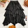 Women's All Over Print Contrast Lace Ruffle Trim Ruffled Hem Tiered Layer Fitted Skirt, Chic Elegant Skirt, Boho Elastic Waist Long Skirt, Bohemian Skirt for Daily Holiday Vacation Wear, Ladies Bottoms for All Seasons