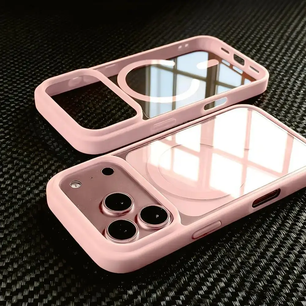 Premium Transparent Magnetic Wireless Charging Smartphone Case Cover for iPhone 17 Pro Max/17/17 Air/16/15/14/13 (Pro Max, Plus, Mini) - Flexible Edges, Sturdy Shockproof Protection Casing, Cute Mobile Accessory