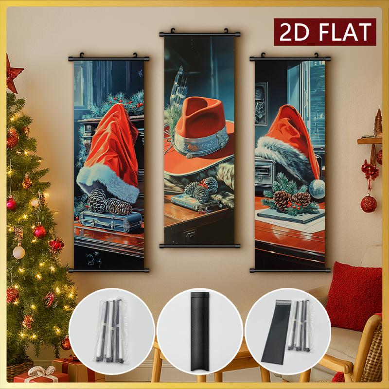 3Pcs Creative Christmas Hat Theme Hanging Scroll Poster Modern Minimalist Home Decor Paintings Odorless And Fade-Resistant Suitable For Bedroom Children'S Room Living Room Study Wall Decoration