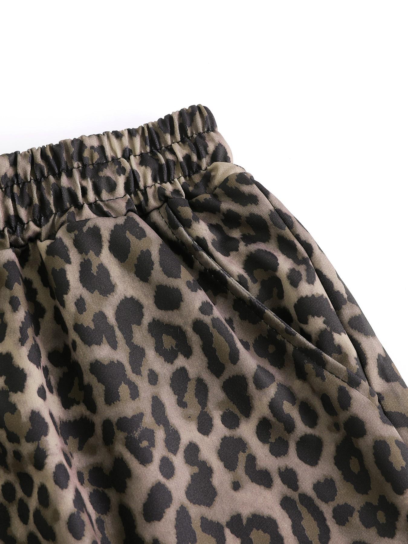 3-Pack Vintage Leopard Print Elastic Waist Casual Shorts for Women, Letter Waist Label Design, Y2K Style Sporty Outerwear Slimming Shorts