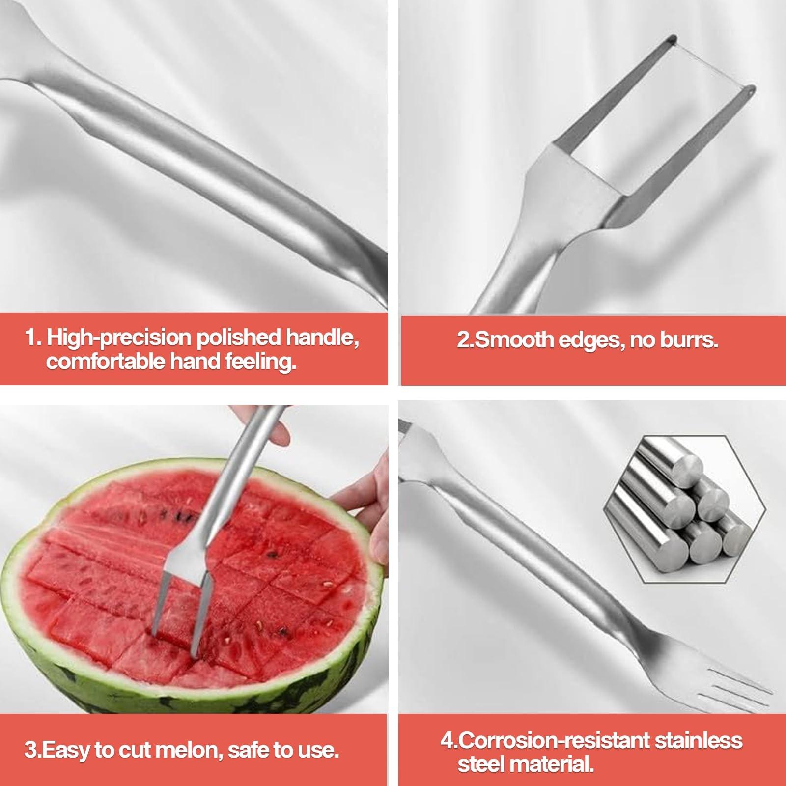 Multifunctional Stainless Steel Dual-Head Watermelon Slicer, Commercial Fruit Meat Separator, Special Knife for Cutting Watermelon Cubes
