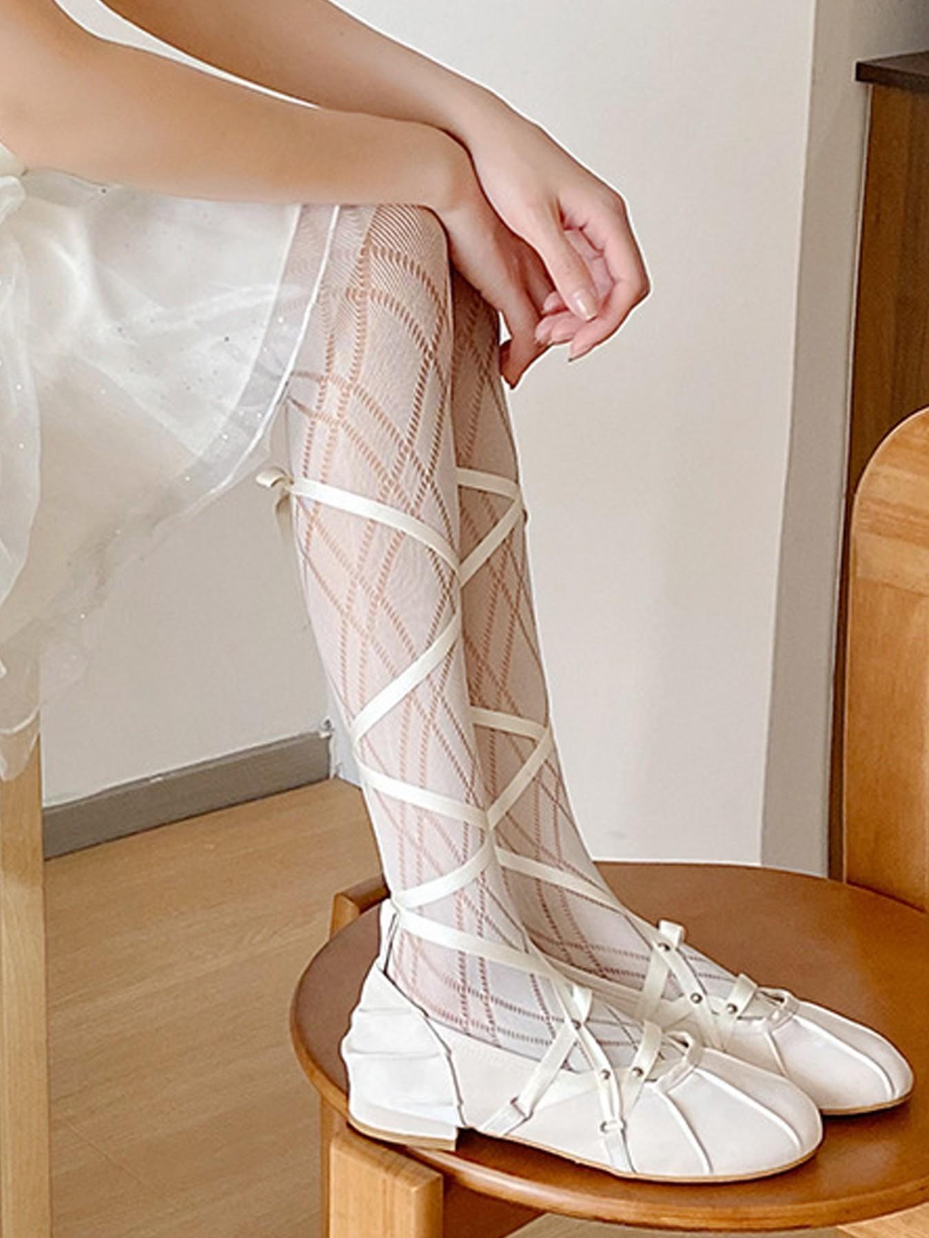 Sexy Lolita Diamond Pattern Stockings, Thin Pure Desire Mesh Pantyhose, Women's High Stretch Fishnet Socks, Boho Style Fitted Stockings