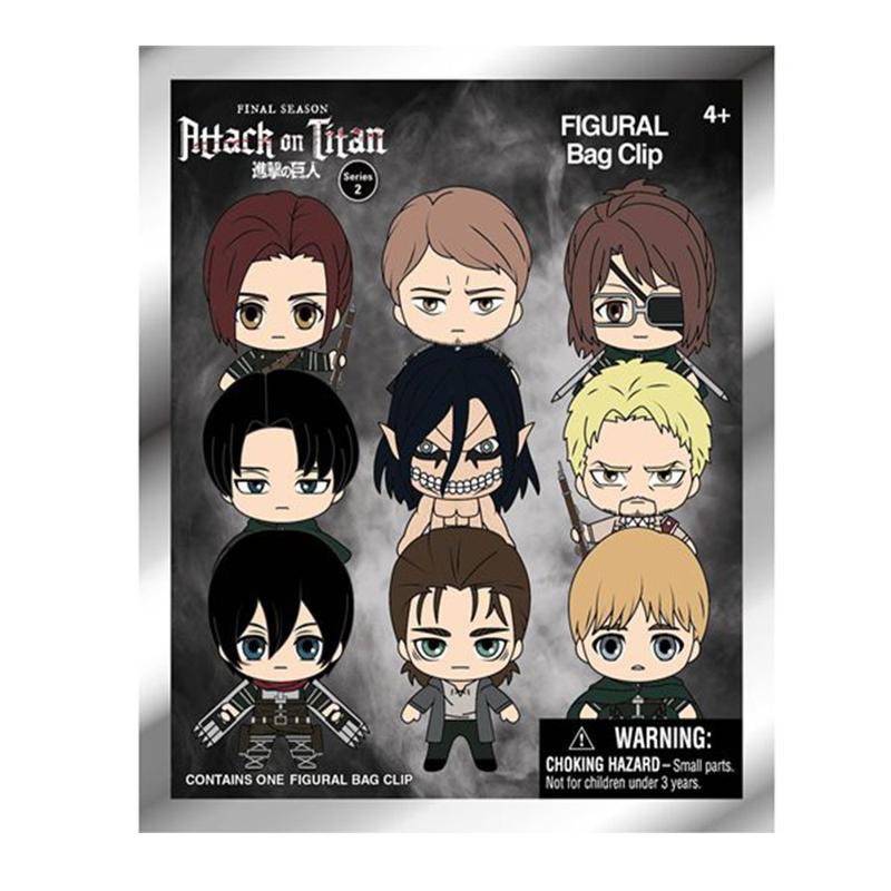 3PCS Attack on Titan Officially Licensed 3D Cartoon Mystery Bulk Bag Clip Anime Characters Keychain Random One Armin Eren or Other Characters for Friends as Birthday and Anniversary Gifts