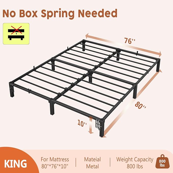 Bed Frame 6/8/10 Inch – Metal Platform with Easy Assembly, Steel Slat Support, No Box Spring Needed, Minimalist Style for Guest Room, Dorm or Apartment, 800 lbs Capacity Bed Frame 6/8/10 Inch – Metal Platform with Easy Assembly, Steel Slat Support, No Box Spring Needed, Minimalist Style for Guest Room, Dorm or Apartment, 800 lbs Capacity