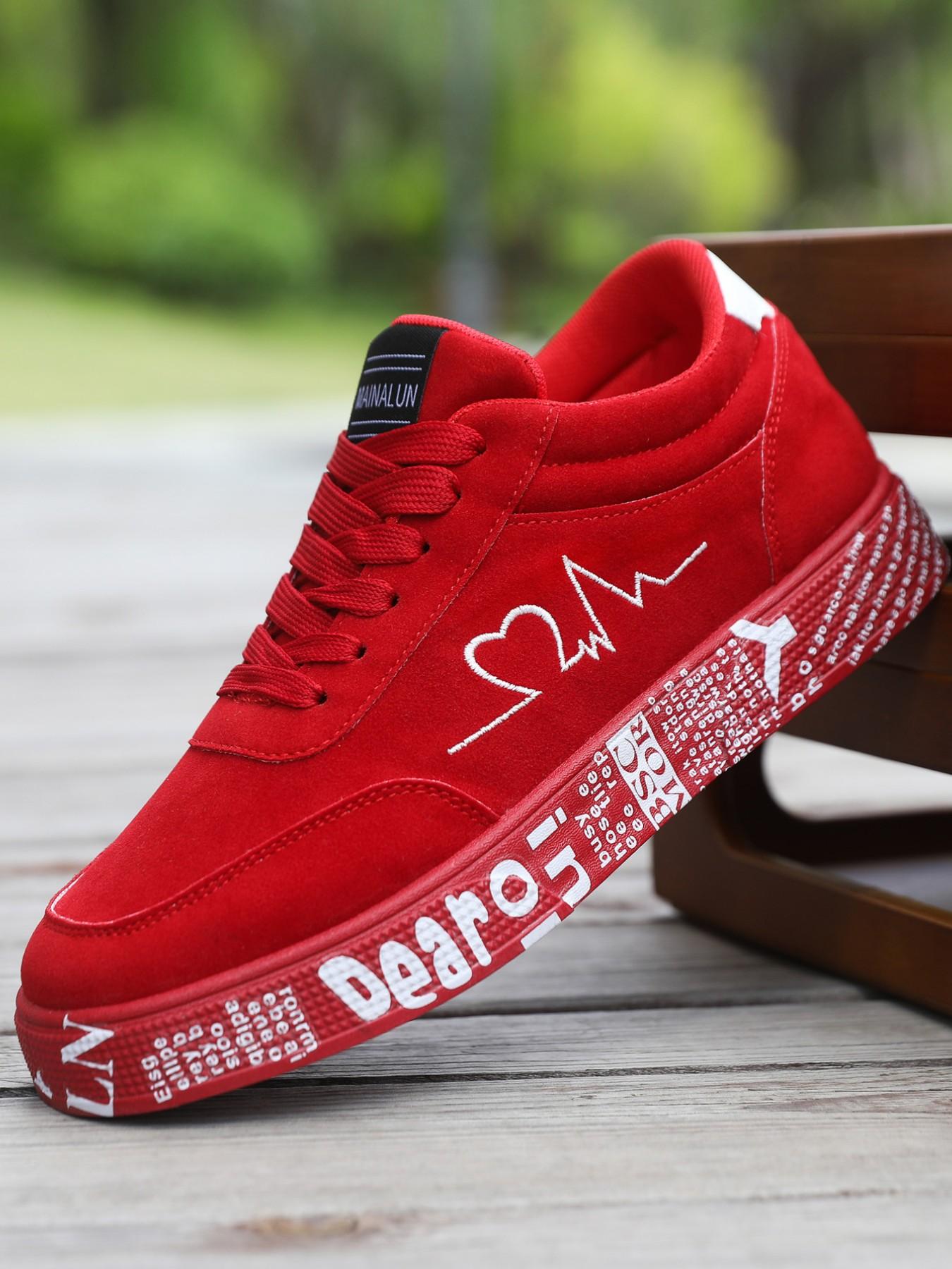 Valentine's Day Unisex Graffiti Print Thick Sole Ice Skates, Solid Color Lace-Up Low Top Running Shoes, Casual Fashion Sports Sneakers