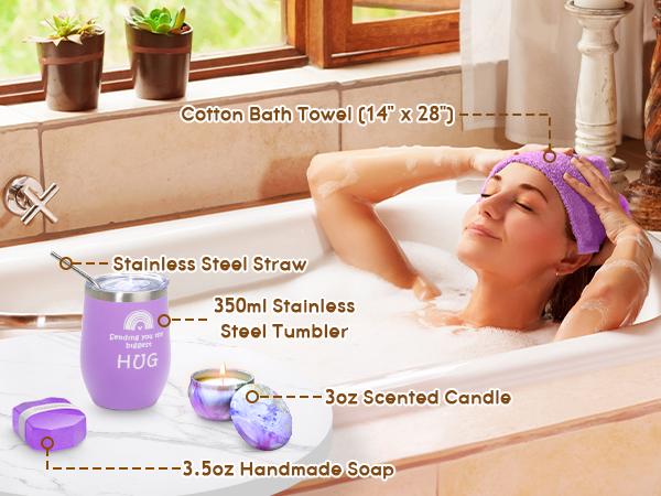 Spa Set for Women, Valentine's Day Gifts for Women Girlfriend Wife,Relaxation Gifts, Birthday Gifts Box for Women, Thinking of You Feel Better Gift for Mom Best Girl Friend Sister Wife Skincare Brush Mirror Cosmetic Luxury Skin Repair Comfort Bath Gel