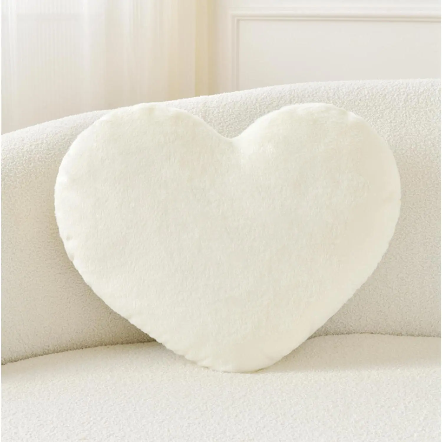 White Fuzzy Heart Shaped Throw Pillow 13 x 10 in, Cute Decorative Plush Heart Pillow, Aesthetic Preppy Home Decor for Bedroom, Dorm, Couch, Living Room, Valentine, Christmas, Birthday GiftGift