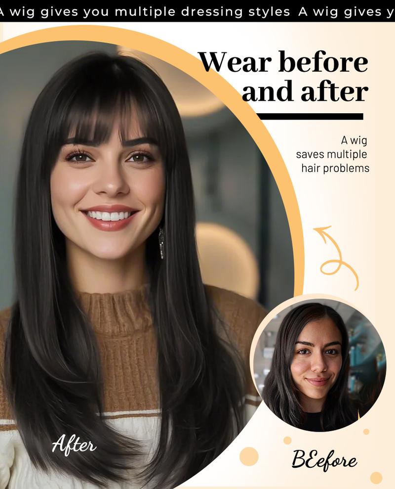 【ORSUNCER HAIR] Dark Brown Hair Toppers for Women with Thinning 3D 360° Cover Clip in Wispy Bangs Upgraded Adjustable Bandage 18 Inch Long Layered