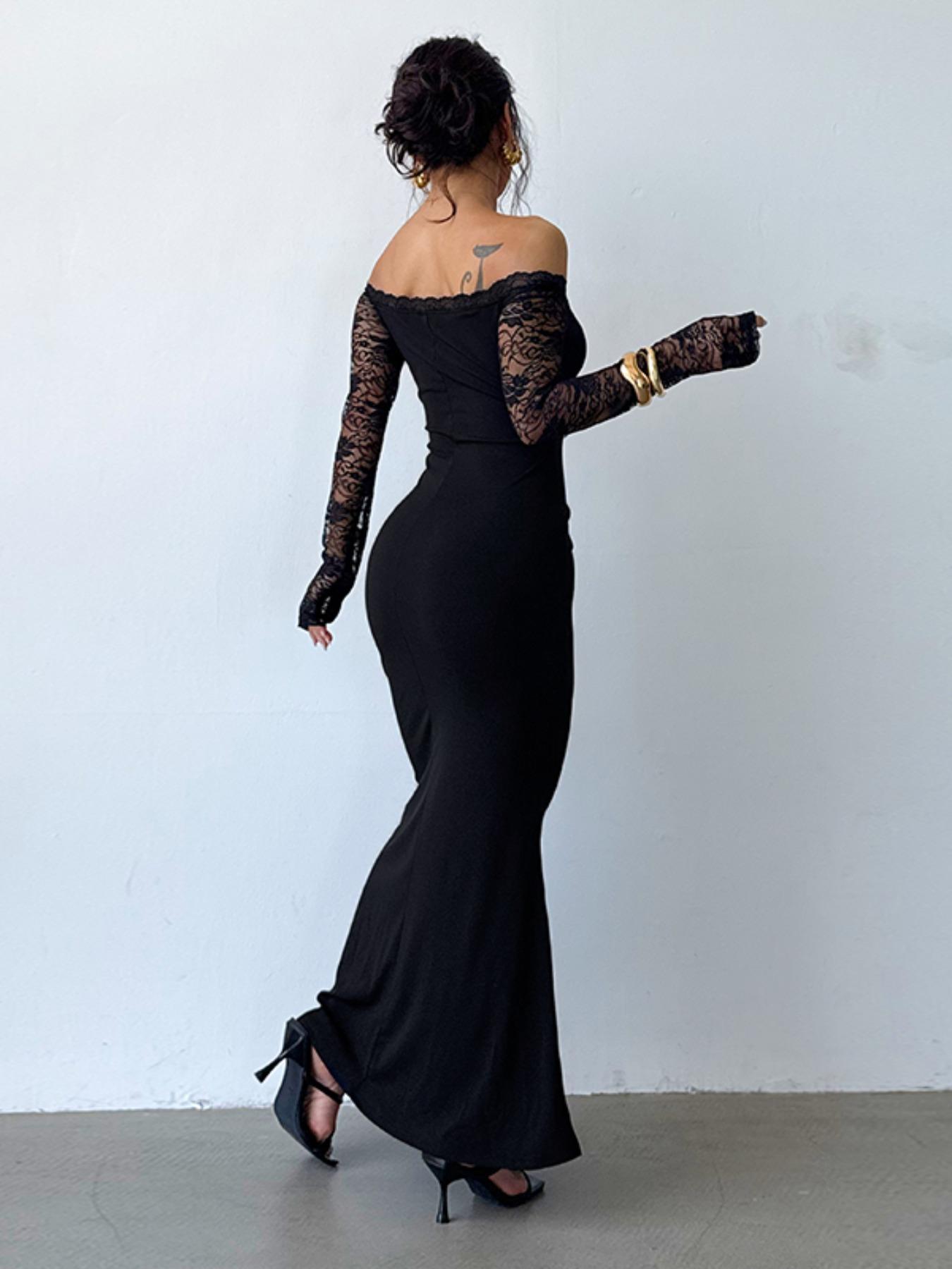 One Shoulder Lace Trim Dress, Elegant Spaghetti Strap Design, Perfect for Party, Casual & Formal Wear, Stylish Women's Clothing