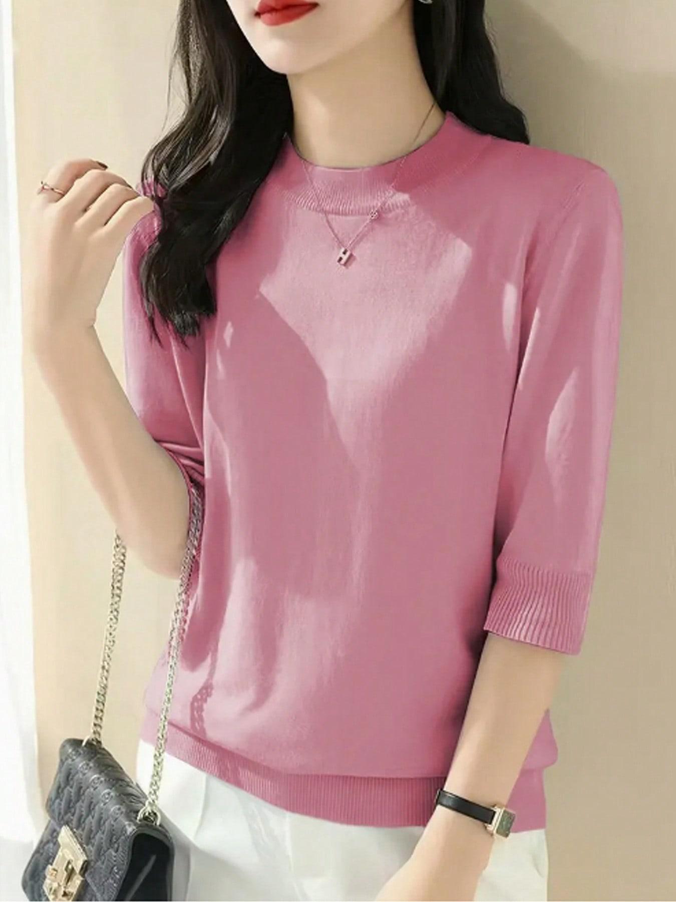 Women's Half High Neck Long Sleeve Knit Top, Spring & Fall Fashion Casual Loose Fit Blouse, New Arrival Stylish Bottom Layer, Knitwear