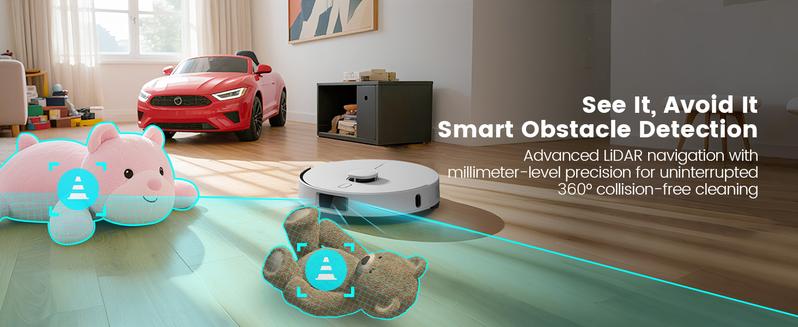AIRROBO L60+ Self-Empty Robot Vacuum and Mop Cleaner with Ultrasonic Carpet Detection,6000Pa Suction,Laser Obstacle Avoidance,240min Long Runtime
