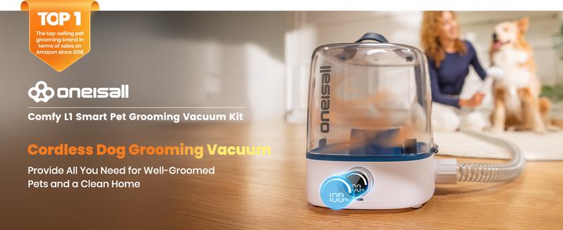oneisall Cordless Pet Grooming Vacuum Kit,Dog Grooming Kit with 5100mAh & 11-in-1 Pet Tools, 3L Dust Cup, Low Noise for Shedding & Grooming and Suitable for Home/Car Cleaning,Comfy L1