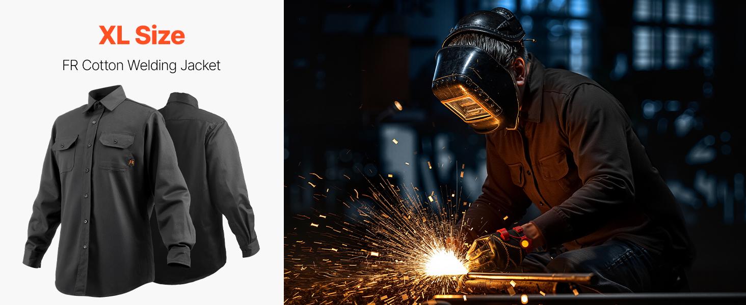 VEVOR Flame Resistant Welding Jacket, 7oz. FR Shirts for Men, Machine Washable Cotton Heat-Resistant Welding Shirt, Meets ATPV 9.2 Cal/cm Arc Rating - XL Size