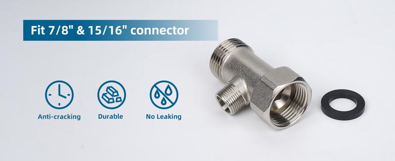 Hibbent Bidet T Adapter, Metal T Valve for Bidet(7/8” x 7/8” x 3/8”), 3 Way Tee Connector Bidet Attachment for Toilet Metal Bidet