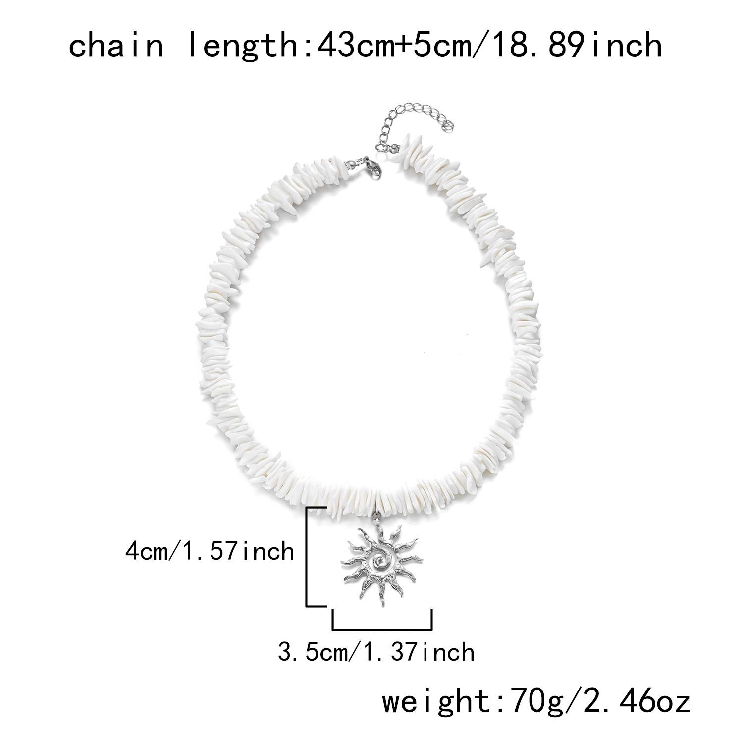 Bohemian Vacation Style Sun Flame Natural Stone Necklace, French Vintage Beaded Pendant Chain, Unique Jewelry Accessory