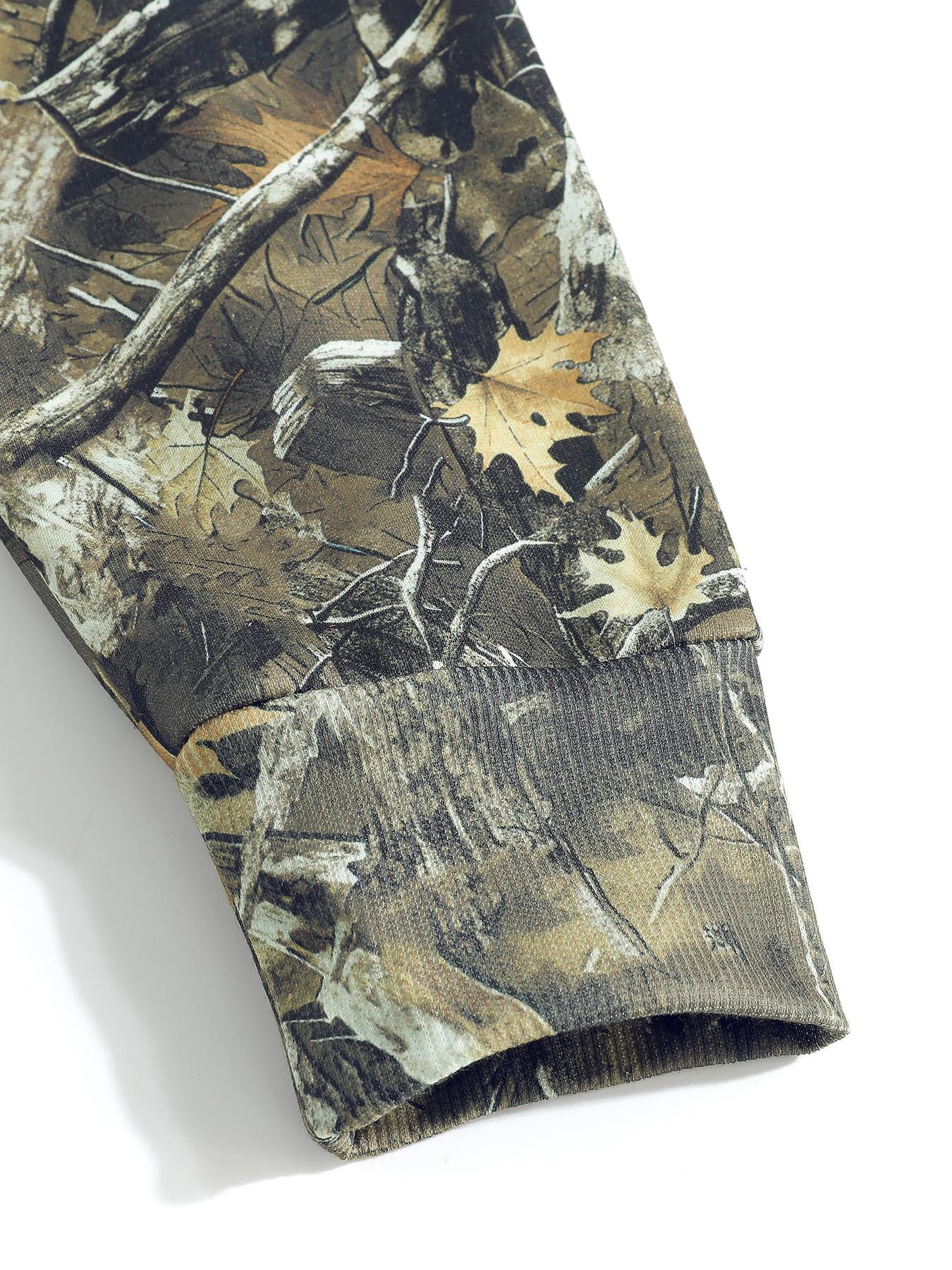 Women's Hooded Half-Zip Casual Round Neck Sport Top, Full Print Leaf Pattern, Digital Printing, Loose Fit, Fall & Winter