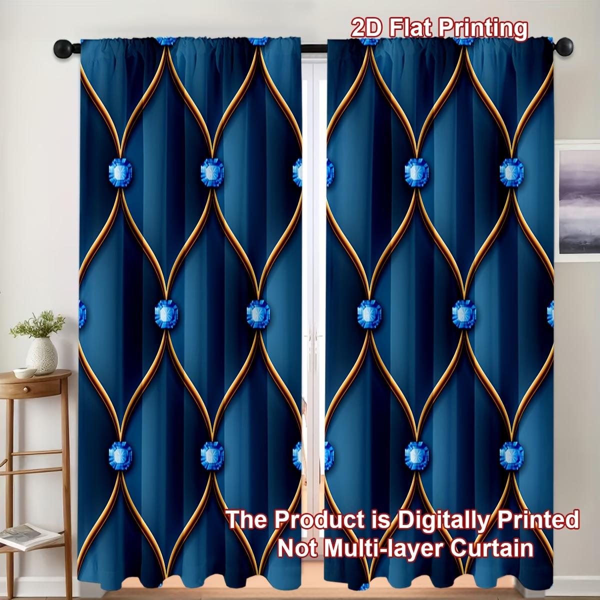 2 pieces / set of dark blue Nordic-style crystal-pattern curtains, 3D digital printed curtains, lightweight and ventilated, suitable for comfortable bedrooms, stylish offices, fashionable kitchens, cozy living rooms and peaceful study rooms