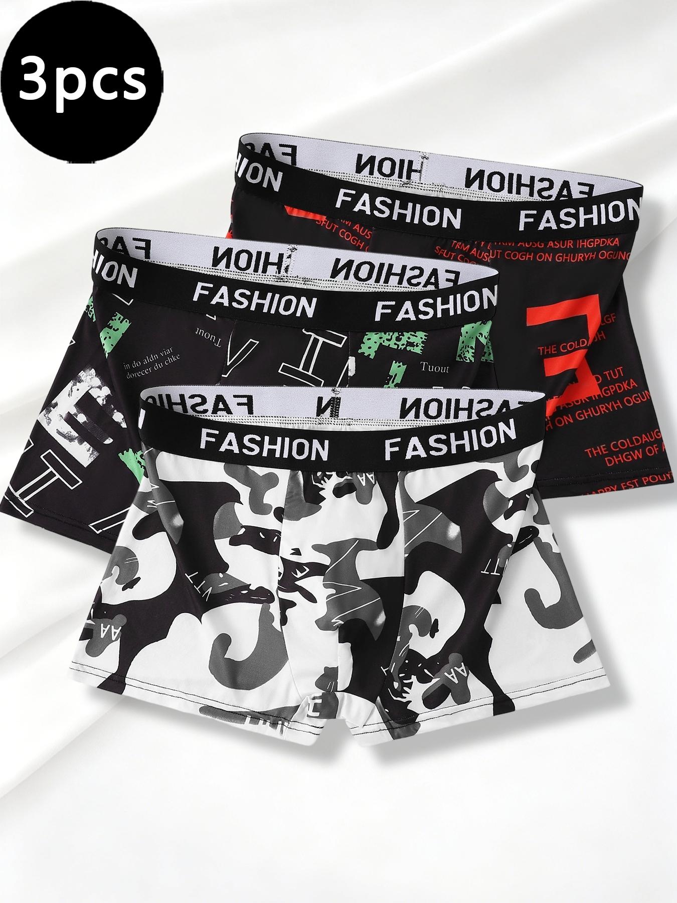 Trendy Letter Print Men's Boxer Briefs 3pcs, Comfortable Elastic Waistband, Multi-Color Options