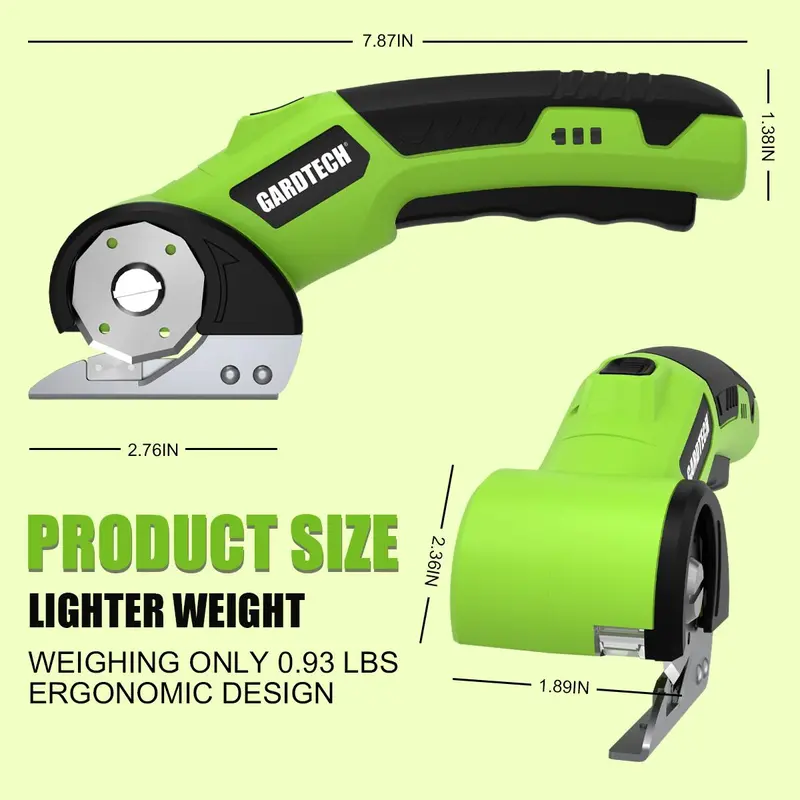 Gardtech Electric Scissors Cordless Rotary Cutter / Electric Box Cutter • Wireless Electric Scissors USB-Charging Electric Carton Cutter with Safety Lock • Fabric Scissors Electric Rotary Scissors for Cardboard, Carpet, Leather, Plastic • Sewing Tools