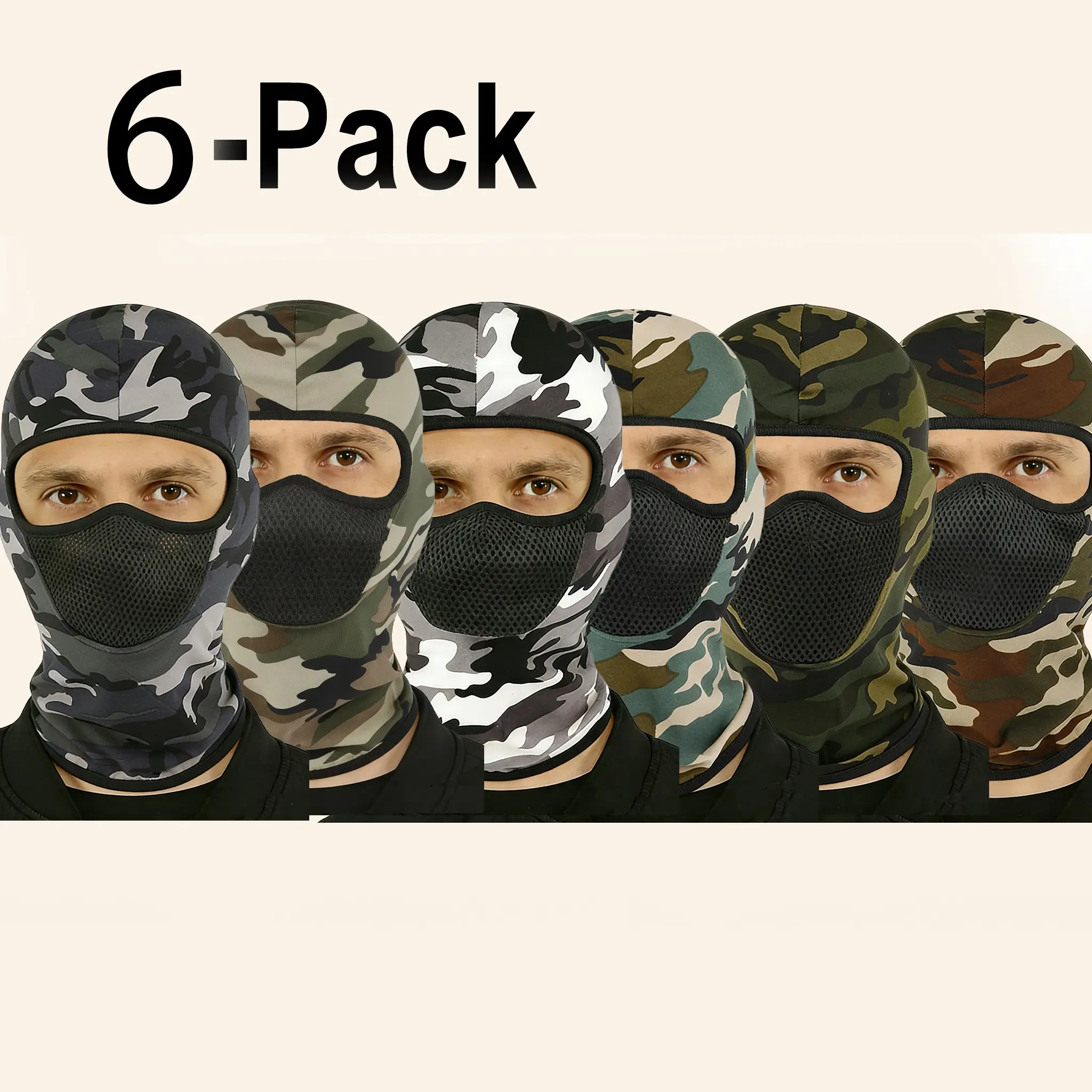 6-Pack Headsets, Balaclava Hat, Motorcycle Face Mask, Outdoor Cycling Helmet, Unisex, Ideal for Hiking, Fishing, Riding, All Seasons