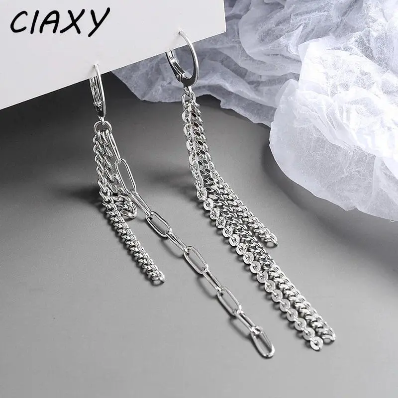 CIAXY Silver Color Asymmetrical Long Earrings for Women Temperament Tassel Ear Chain Ear Buckles Fashion Indian Jewelry Gift