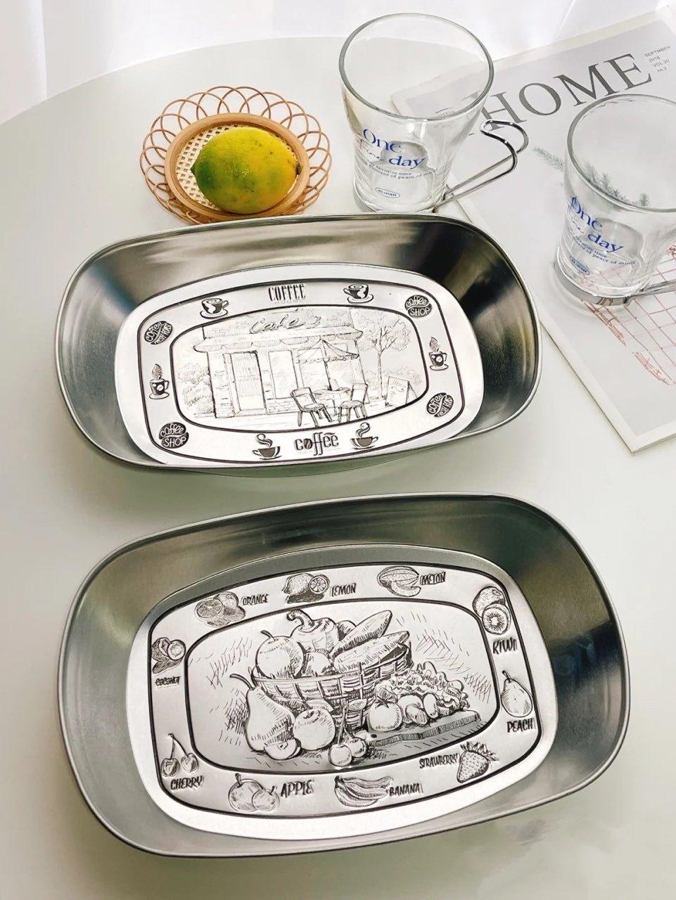 2pcs Serving Trays, Vintage Style Snack & Fruit Trays Set, Perfect for Home Decor, Coffee Table, Parties & Picnics