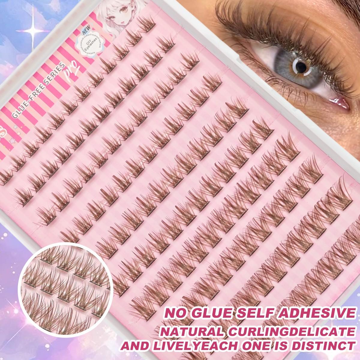 120pcs Brown Self Adhesive Eyelashes Natural Look Pre Glued Lashes DIY Eyelash Extension Wear No Glue Needed Eyelash Suitable For Daily Use Japanese & Korean Makeup Tools Lash Clusters, Eyelash Clusters, Individual Eyelashes, Lashes, Fake Lashes