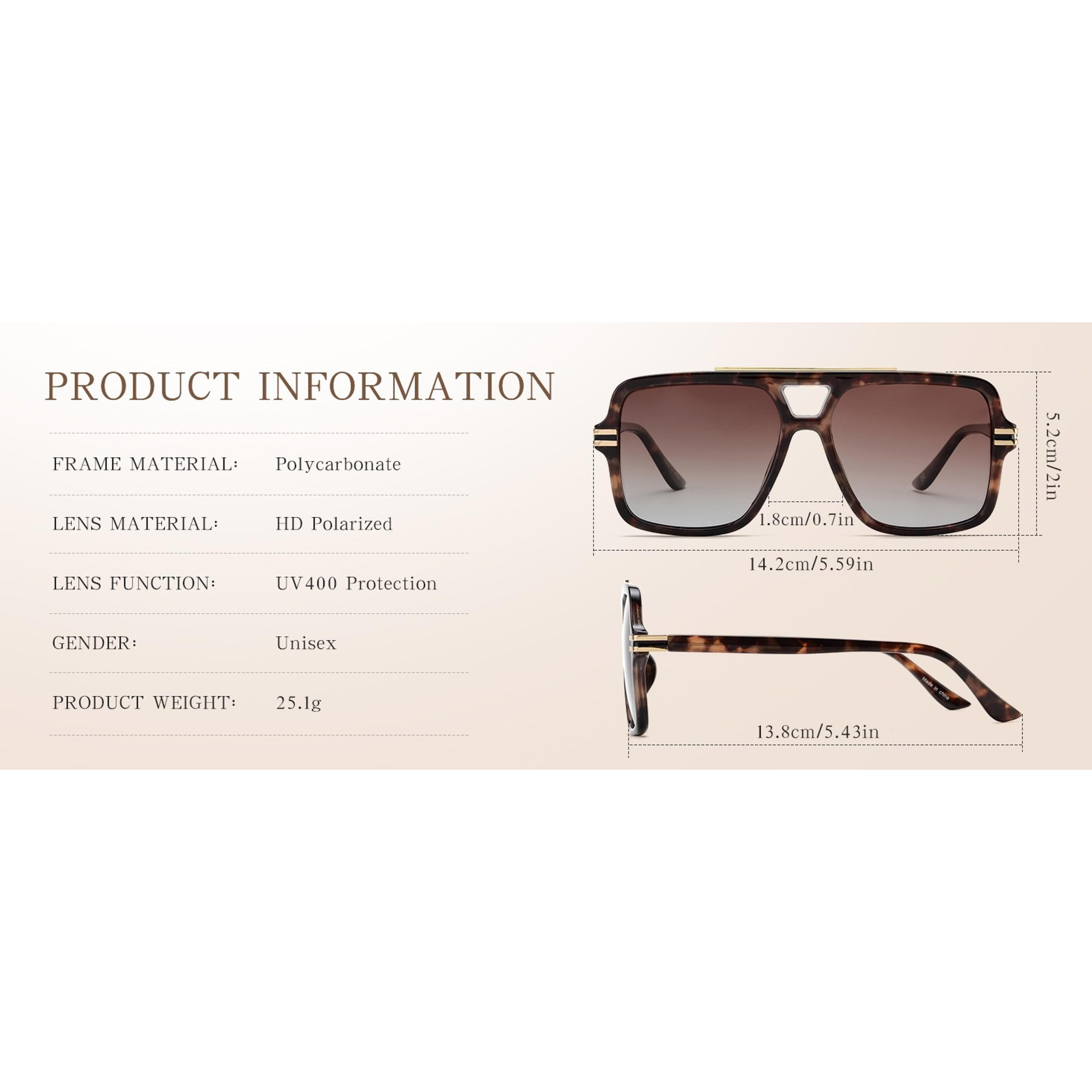 Retro Oversized Polarized Square Sunglasses for Women and Men, 70s Trendy Style, UV400 Protection, Double Bridge Pilot Design, Lightweight Shades for Travel and Daily Wear