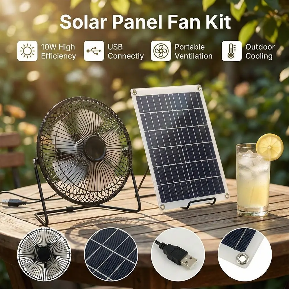 【BackToSchool】6V DC Energy Efficient Solar Fan & Exhaust Equipment - 8-Inch Install-Free, 15W IP65 Portable Panel (24.5×23.0×0.25cm), Dual Mode Cloudy-Day Compatible for Chicken Coop Heat Relief, Outdoor Spaces Air Circulation